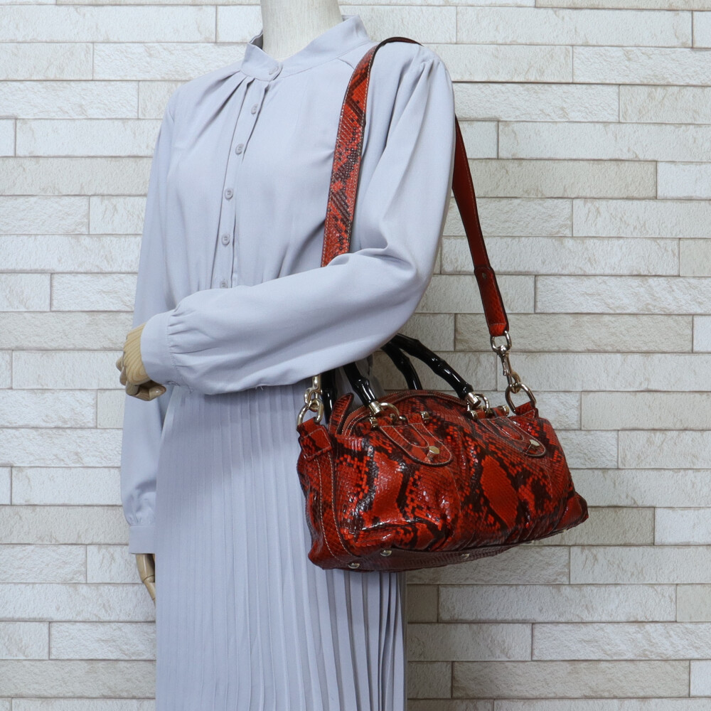 Gucci Bamboo Shoulder Bag Python Red - image 2